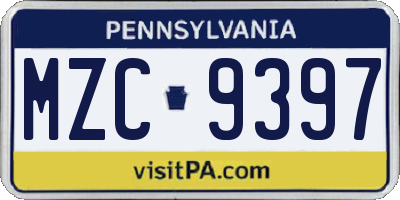 PA license plate MZC9397