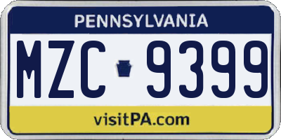 PA license plate MZC9399