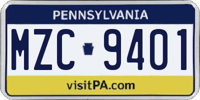 PA license plate MZC9401
