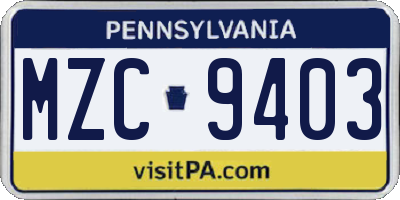 PA license plate MZC9403