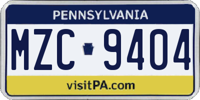 PA license plate MZC9404