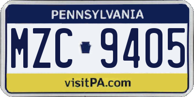 PA license plate MZC9405