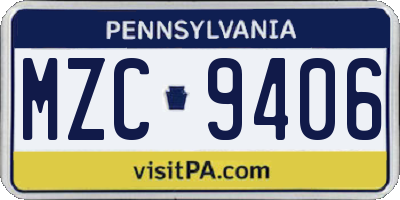 PA license plate MZC9406
