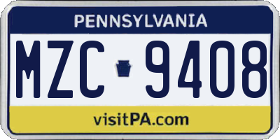 PA license plate MZC9408