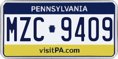 PA license plate MZC9409