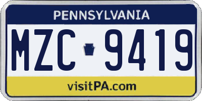 PA license plate MZC9419