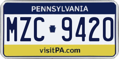 PA license plate MZC9420