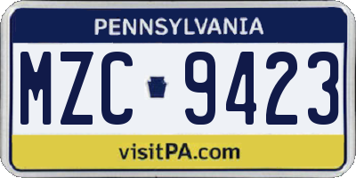 PA license plate MZC9423