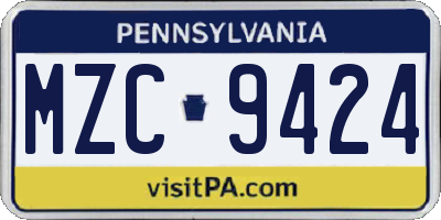 PA license plate MZC9424