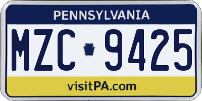 PA license plate MZC9425