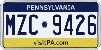 PA license plate MZC9426