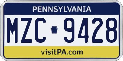 PA license plate MZC9428