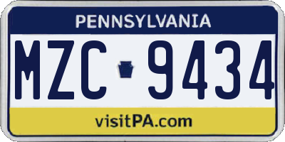 PA license plate MZC9434