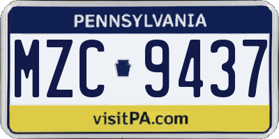 PA license plate MZC9437