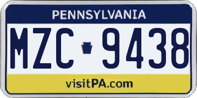 PA license plate MZC9438