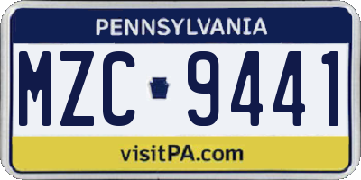 PA license plate MZC9441