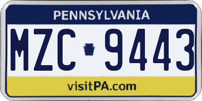 PA license plate MZC9443