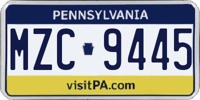 PA license plate MZC9445