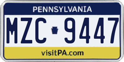 PA license plate MZC9447