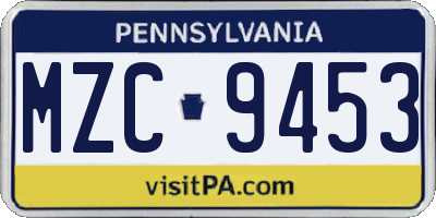 PA license plate MZC9453
