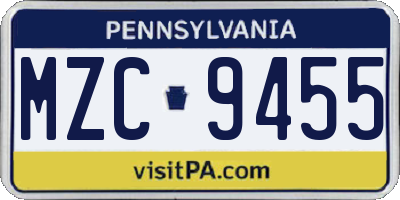 PA license plate MZC9455