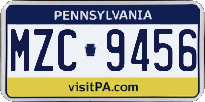 PA license plate MZC9456