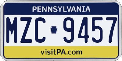 PA license plate MZC9457