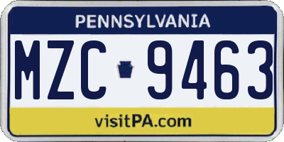 PA license plate MZC9463