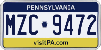 PA license plate MZC9472