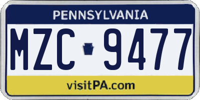 PA license plate MZC9477