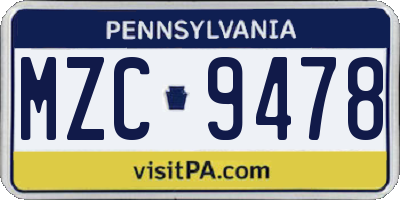 PA license plate MZC9478