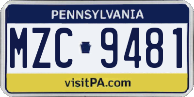 PA license plate MZC9481