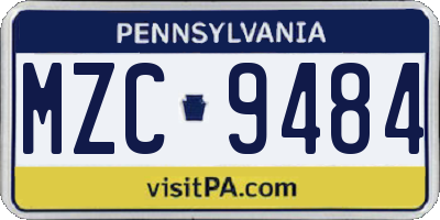 PA license plate MZC9484