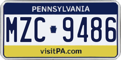 PA license plate MZC9486