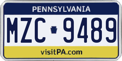 PA license plate MZC9489
