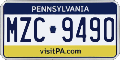 PA license plate MZC9490