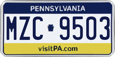 PA license plate MZC9503