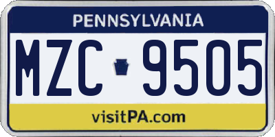 PA license plate MZC9505