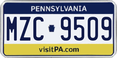 PA license plate MZC9509