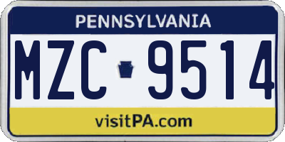 PA license plate MZC9514