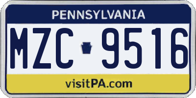 PA license plate MZC9516