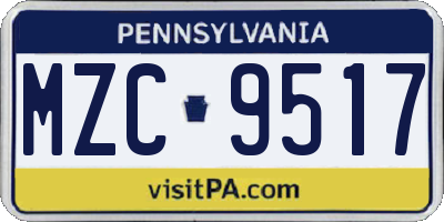 PA license plate MZC9517