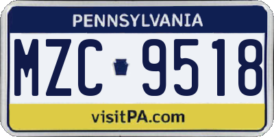 PA license plate MZC9518