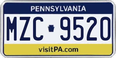PA license plate MZC9520