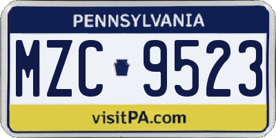 PA license plate MZC9523