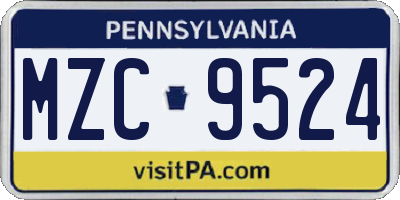 PA license plate MZC9524