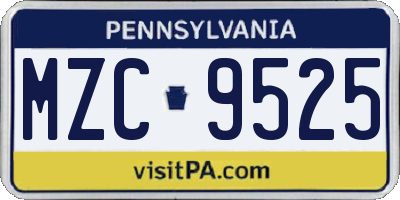 PA license plate MZC9525