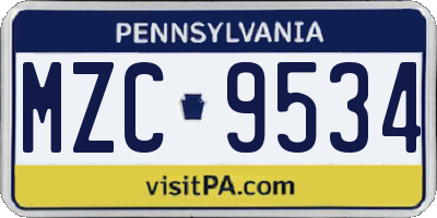 PA license plate MZC9534