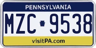 PA license plate MZC9538