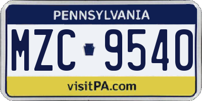 PA license plate MZC9540